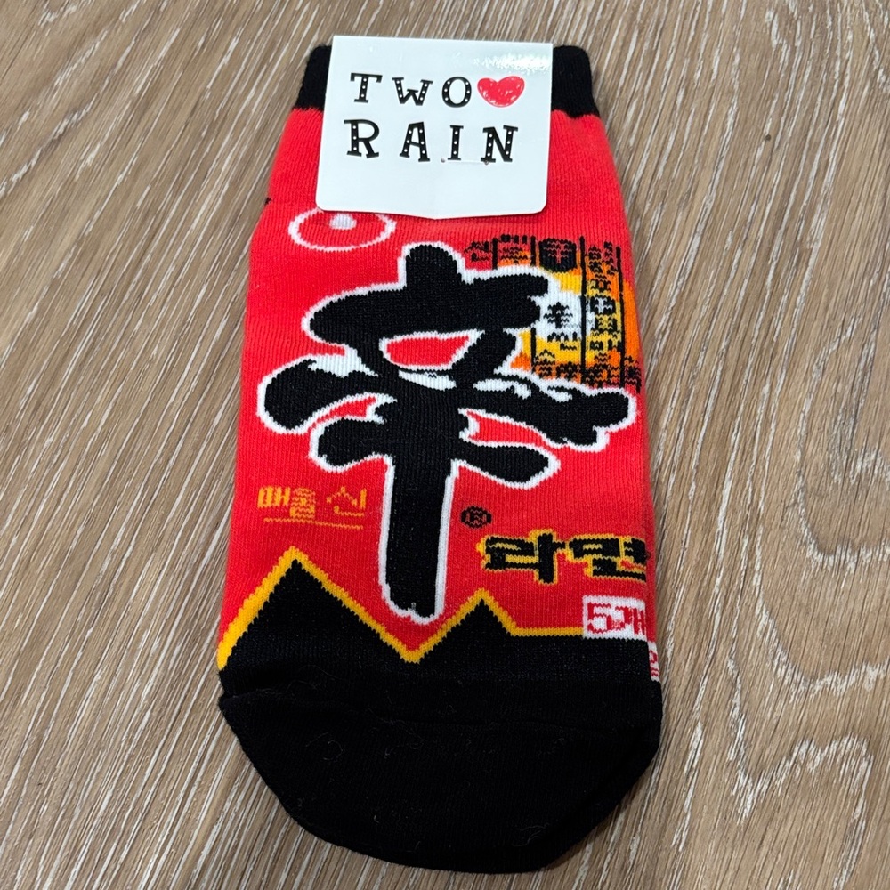 Red and Black Ramen low-cut ankle Socks. unisex